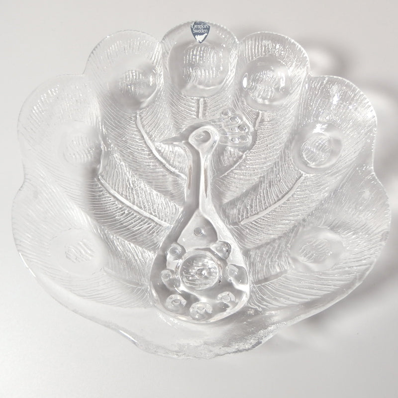 【北欧 スウェーデン ヴィンテージ】Orrefors (オレフォス) glass plate peacook