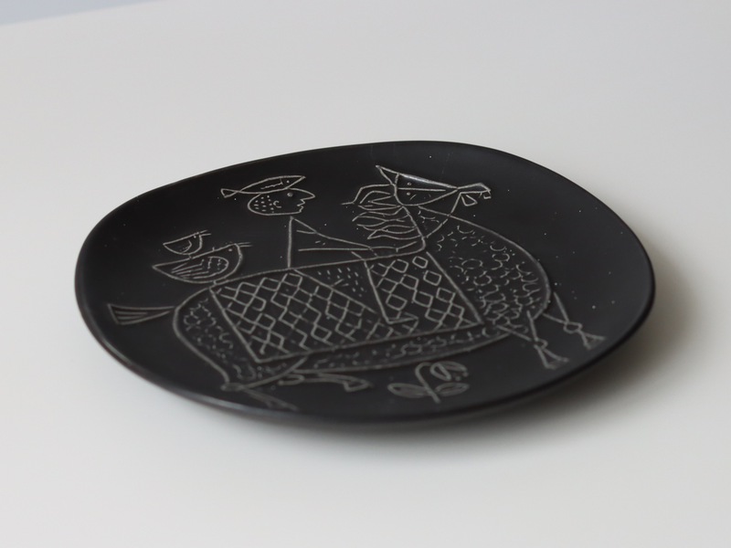 Gustavsberg (グスタフスベリ) Stig Lindberg(スティグ・リンドベリ) Piazza(ピアッツァ) 19.5cm plate black horse │ 北欧 スウェーデン ヴィンテージ プレート 馬 陶磁器