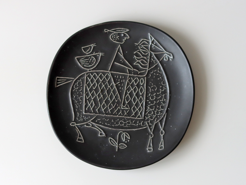 Gustavsberg (グスタフスベリ) Stig Lindberg(スティグ・リンドベリ) Piazza(ピアッツァ) 19.5cm plate black horse │ 北欧 スウェーデン ヴィンテージ プレート 馬 陶磁器