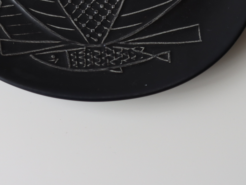 Gustavsberg （グスタフスベリ） Stig Lindberg（スティグ・リンドベリ） Piazza（ピアッツァ） 19.5cm plate black ship │ 北欧 スウェーデン ヴィンテージ プレート 船 陶磁器