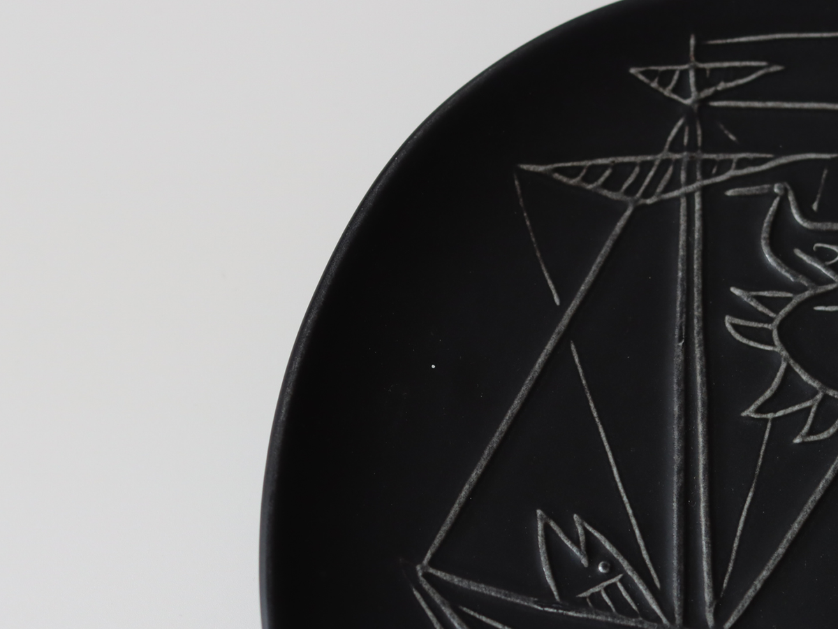 Gustavsberg （グスタフスベリ） Stig Lindberg（スティグ・リンドベリ） Piazza（ピアッツァ） 19.5cm plate black ship │ 北欧 スウェーデン ヴィンテージ プレート 船 陶磁器