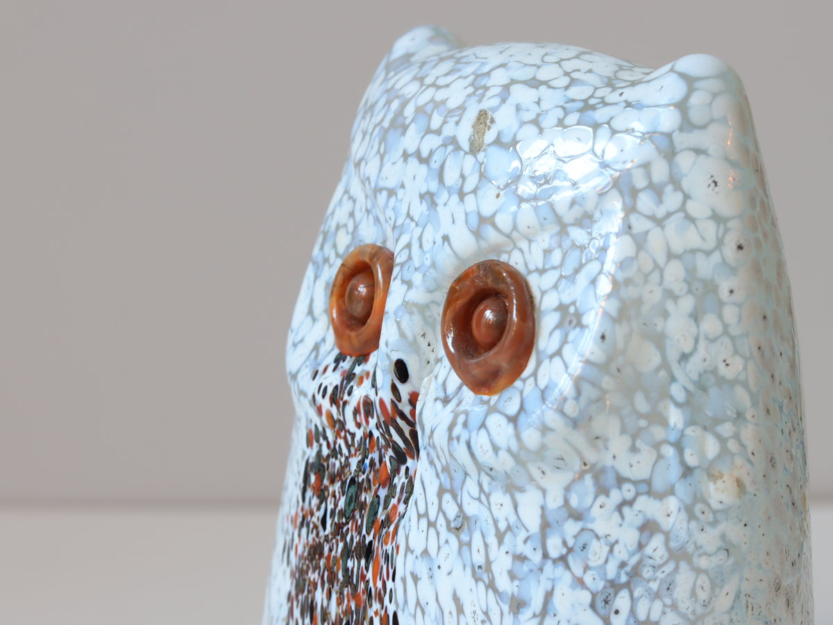 Boda（ボダ） Owls L ガラスフクロウ オブジェ ホワイト / Bertil Vallien ｜ 北欧ヴィンテージ スウェーデン