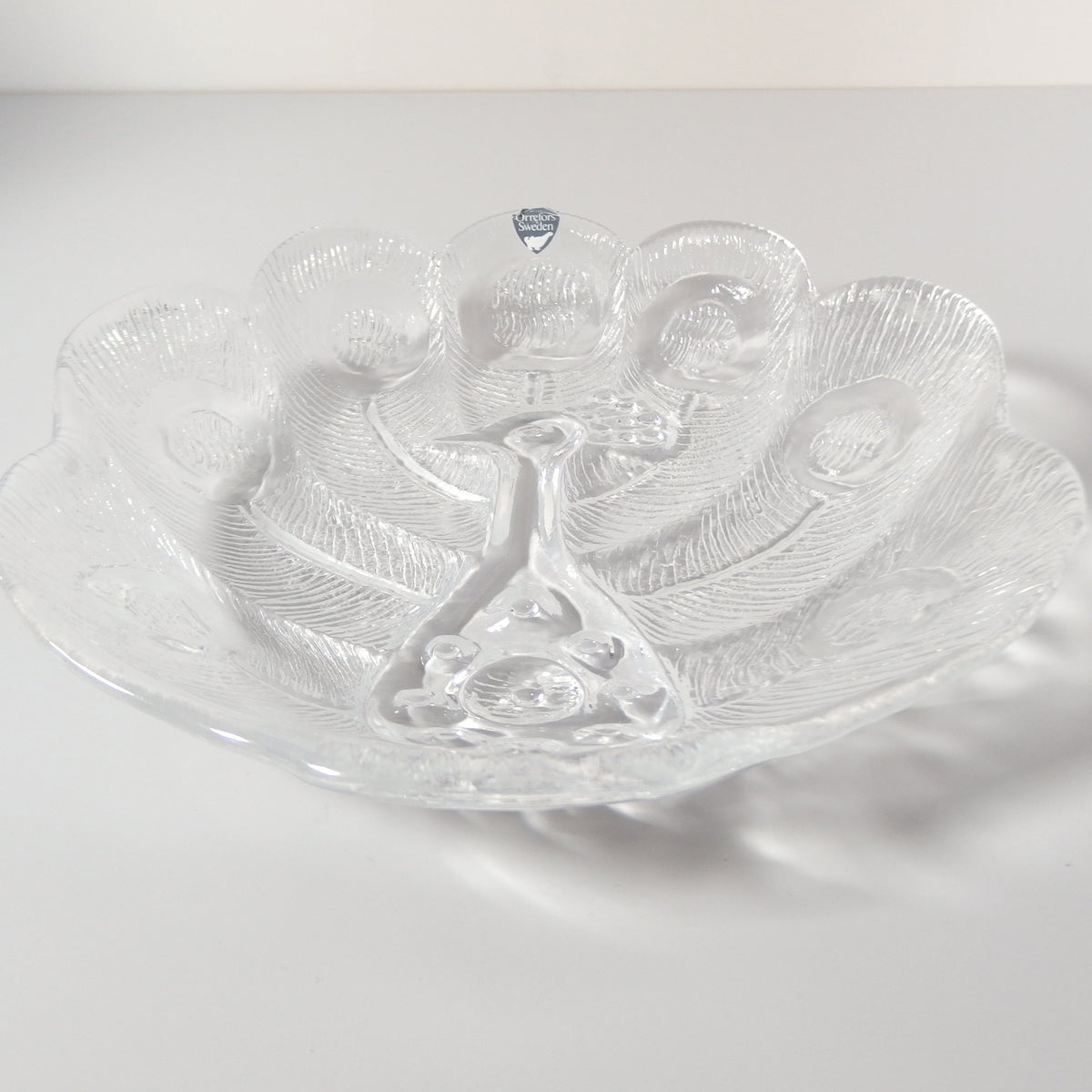 【北欧 スウェーデン ヴィンテージ】Orrefors （オレフォス） glass plate peacook