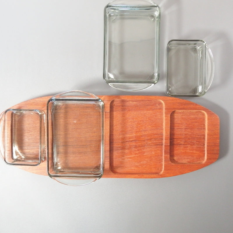 Teak/Glass serving dish │ 北欧ヴィンテージ デンマーク チーク/ガラス