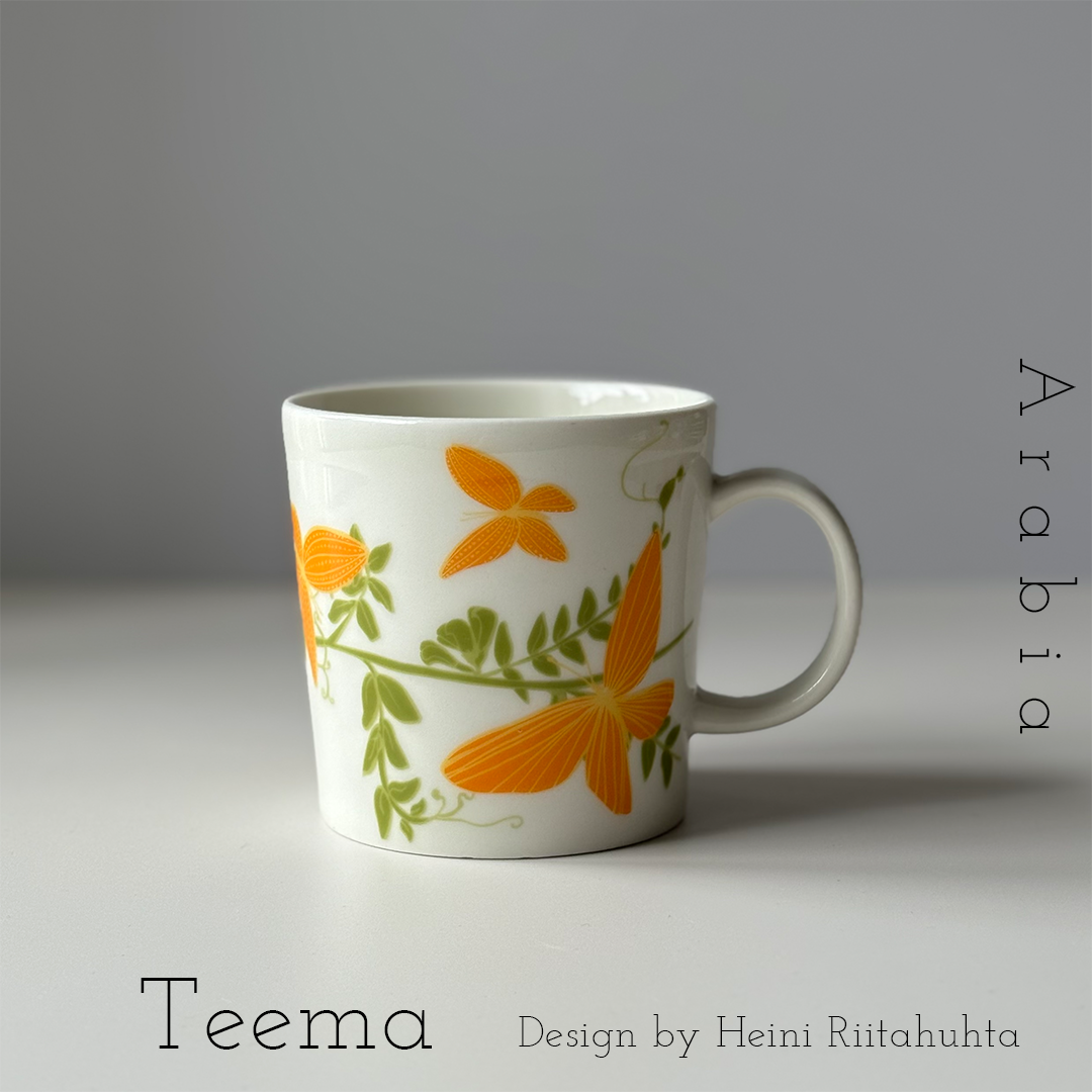 【北欧 フィンランド ヴィンテージ】 Arabia （アラビア） Teema （ティーマ） mug Perhonen Kultasiipi（Orange）