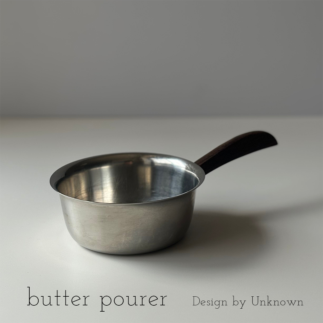 Teak butter pourer │ 北欧ヴィンテージ デンマーク チーク/ステンレス バターパン 陶磁器