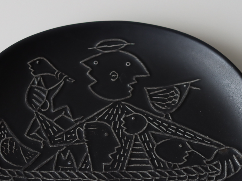Gustavsberg （グスタフスベリ） Stig Lindberg（スティグ・リンドベリ） Piazza（ピアッツァ） 19.5cm plate black fishing │ 北欧 スウェーデン ヴィンテージ プレート 漁 陶磁器