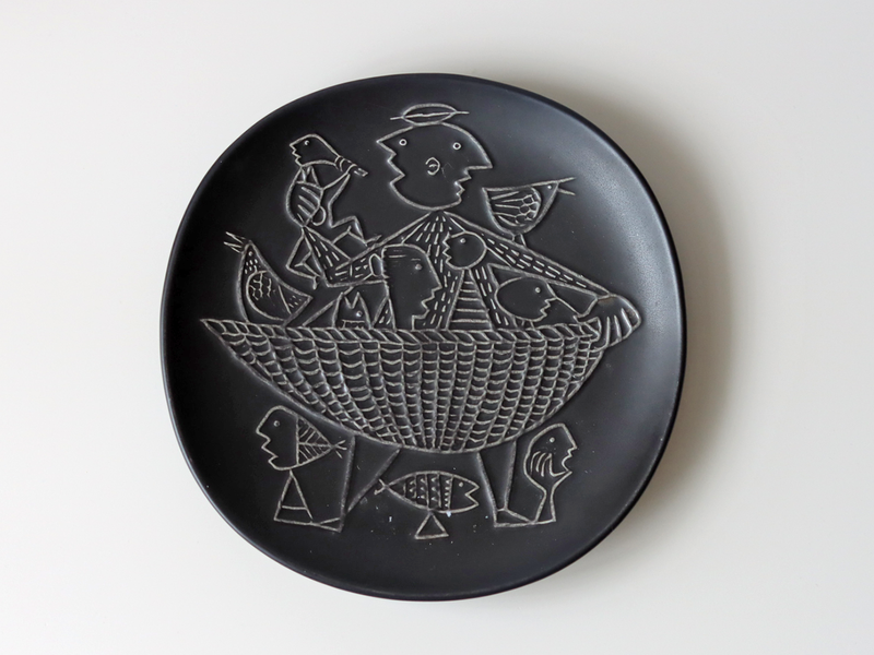Gustavsberg （グスタフスベリ） Stig Lindberg（スティグ・リンドベリ） Piazza（ピアッツァ） 19.5cm plate black fishing │ 北欧 スウェーデン ヴィンテージ プレート 漁 陶磁器