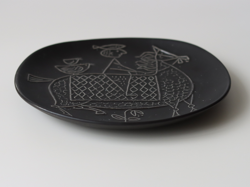 Gustavsberg （グスタフスベリ） Stig Lindberg（スティグ・リンドベリ） Piazza（ピアッツァ） 19.5cm plate black horse │ 北欧 スウェーデン ヴィンテージ プレート 馬 陶磁器