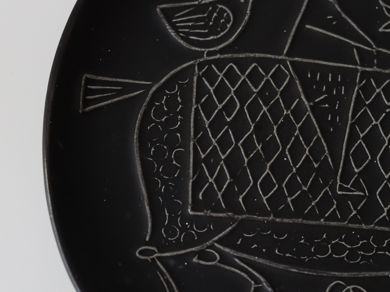 Gustavsberg （グスタフスベリ） Stig Lindberg（スティグ・リンドベリ） Piazza（ピアッツァ） 19.5cm plate black horse │ 北欧 スウェーデン ヴィンテージ プレート 馬 陶磁器